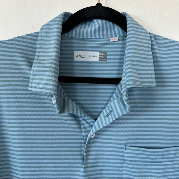 Kjus Lee Sage Green Light Blue Men’s Striped Short Sleeve Golf Polo Xtra Large - Picture 6 of 11